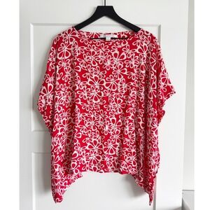 Diane von Furstenberg Red White Floral Kaftan Top Handkerchief Rayon Womens‎ M